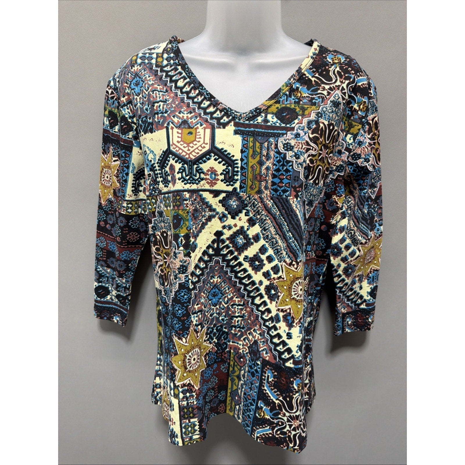 Vintage Keren Hart Womens Blouse Top L Multicolor Southwestern Art Studded New