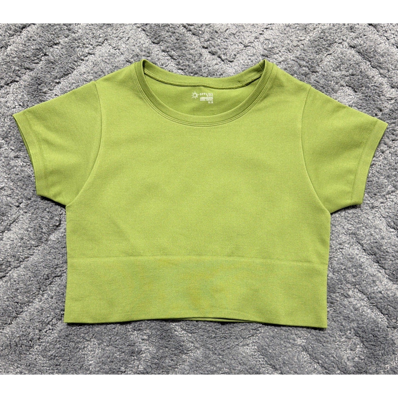 Offline By Aerie Seamless Cropped T Shirt Lime Green Short Sleeve Size M