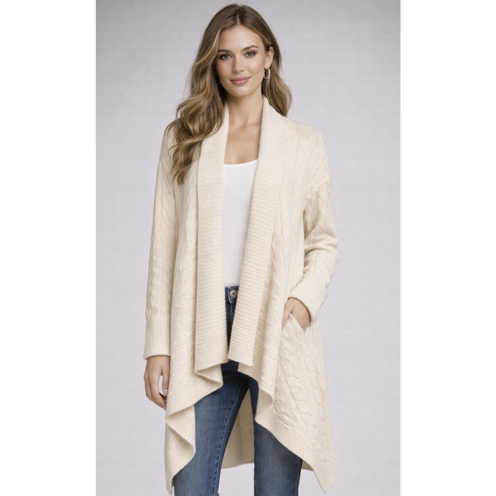 NWT Polo Ralph Lauren 100% Cashmere Cable Knit Draped Open Cardigan Sweater XS
