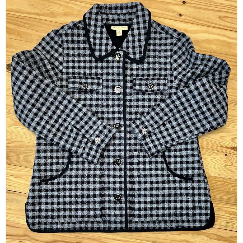Appleseeds Women’s Petite PM Navy PLAID Quilted Reversible Jacket