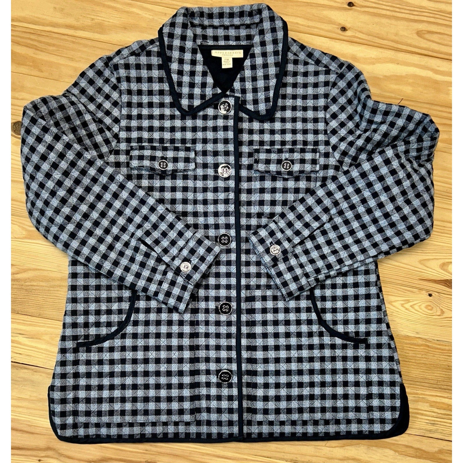 Appleseeds Women’s Petite PM Navy PLAID Quilted Reversible Jacket