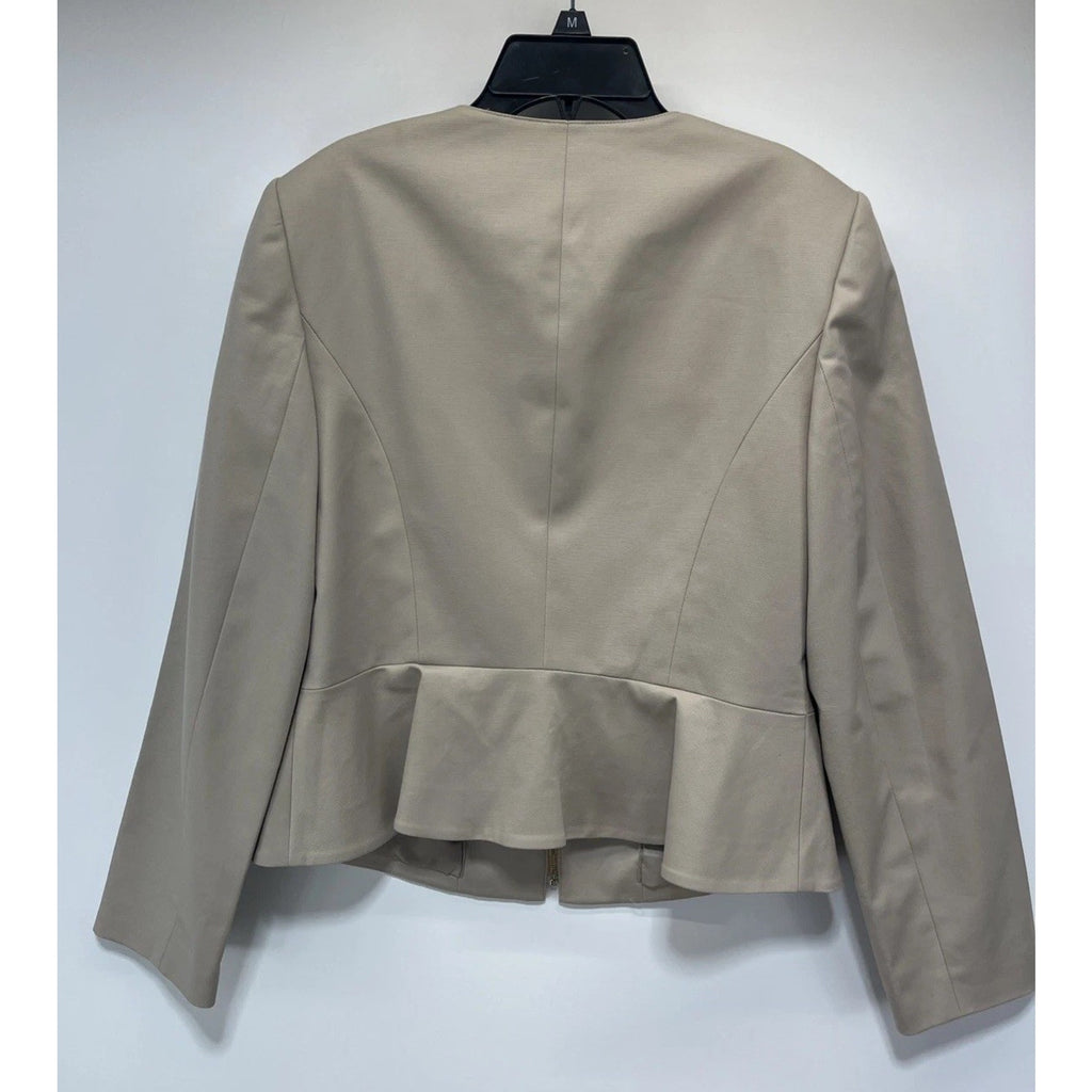 Calvin Klein Women's Blazer Size 10 Beige Gold Zipper Career Office Peplum
