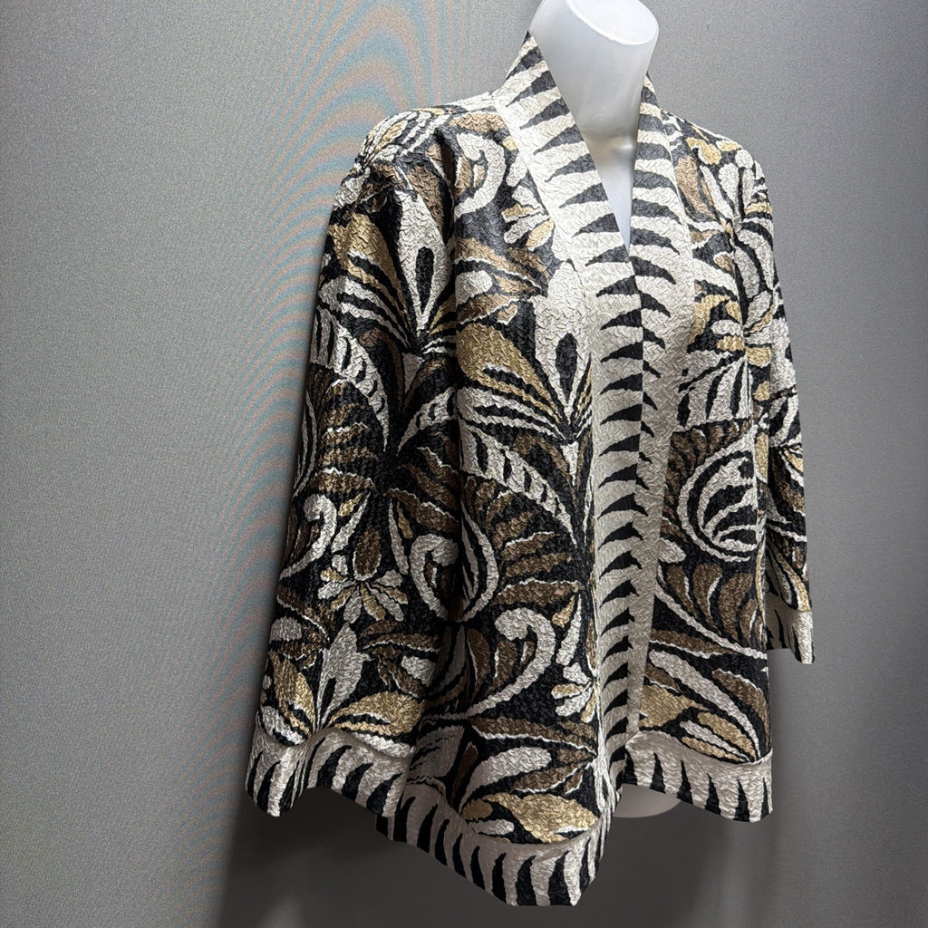 CHICOS TRAVELERS 2 Womens Jacket Open Crush Printed Contrast Trim Bohemian LARGE