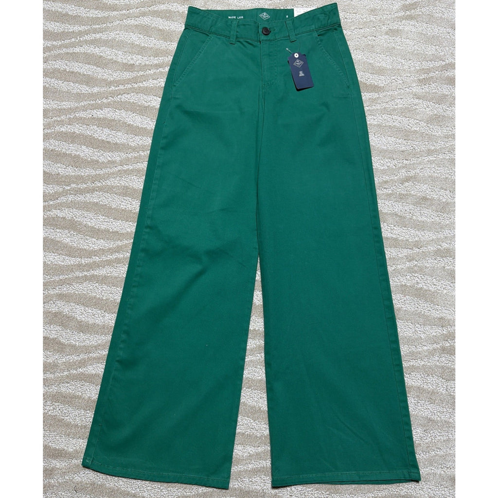 St. Johns Bay Pants Womens 2 Green Wide Leg Mid Ris Stretch Secretly Slender NWT