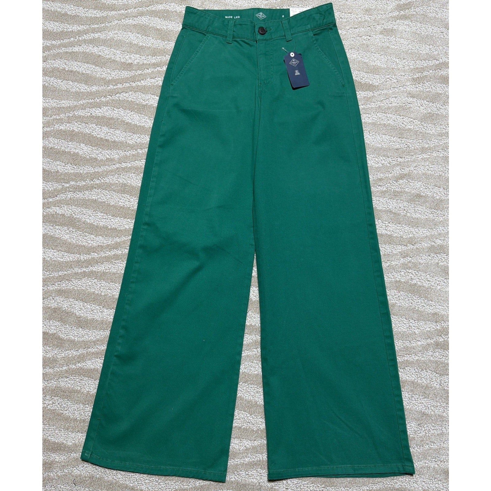 St. Johns Bay Pants Womens 2 Green Wide Leg Mid Ris Stretch Secretly Slender NWT