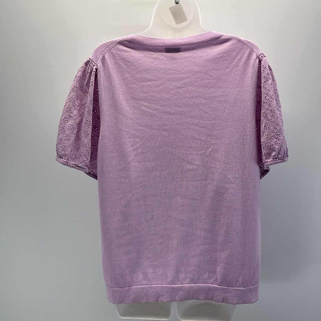 J Crew Purple Eyelet Ruffle Top Cotton Women’s XXL Smocked Sleeve Blouse