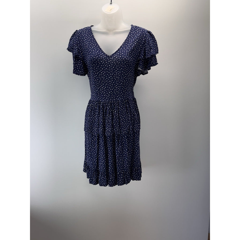 Bobeau Wrap Dress Shift Geometric Navy Blue Hi Low Women’s Size Small