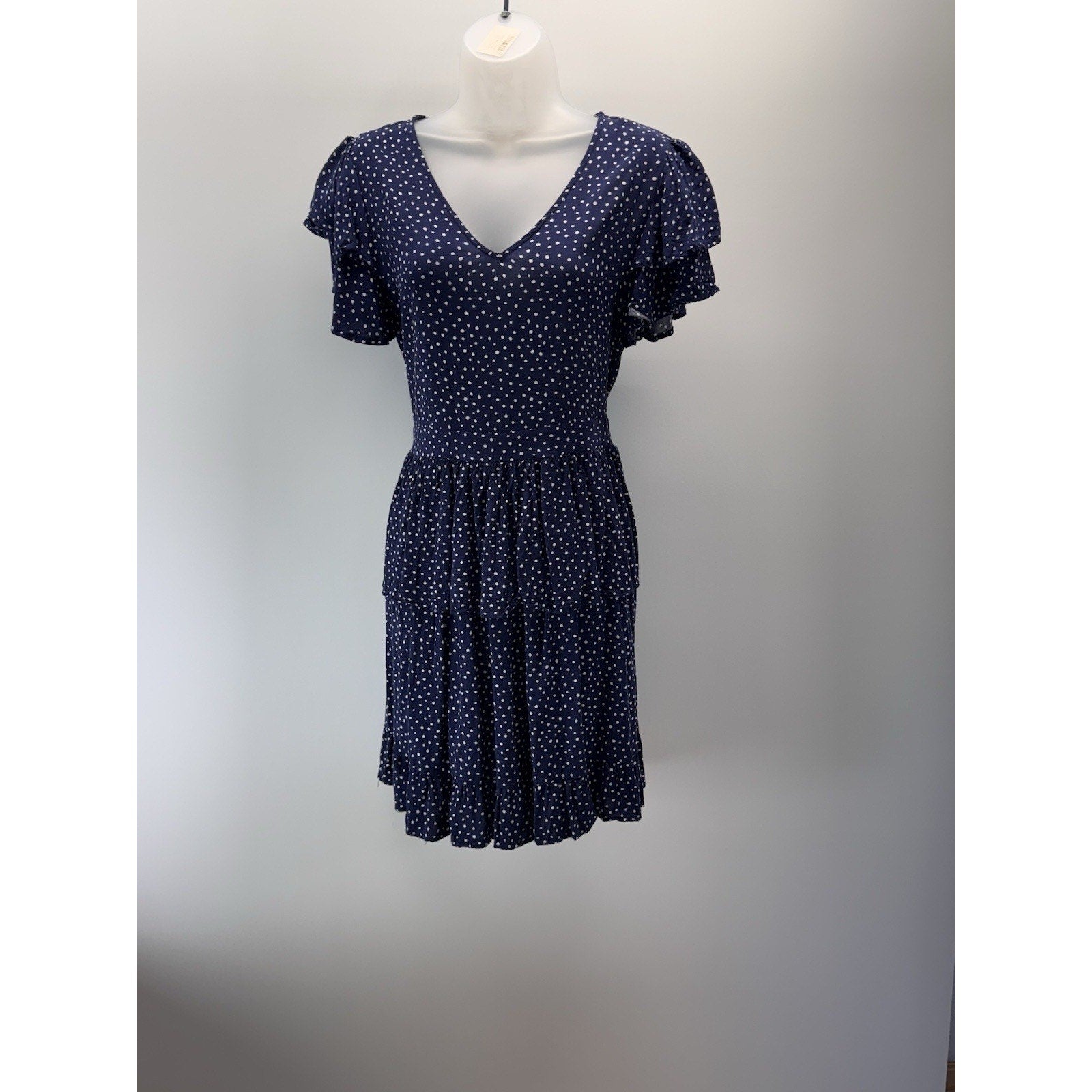 Bobeau Wrap Dress Shift Geometric Navy Blue Hi Low Women’s Size Small