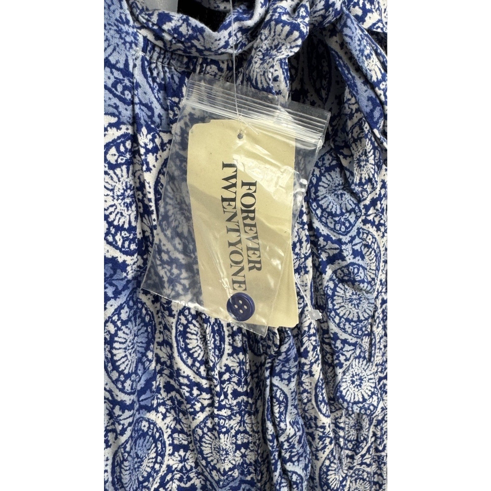 Forever 21 Blue Geometric Design Jumpsuit One Piece Tied Women’s Size Large