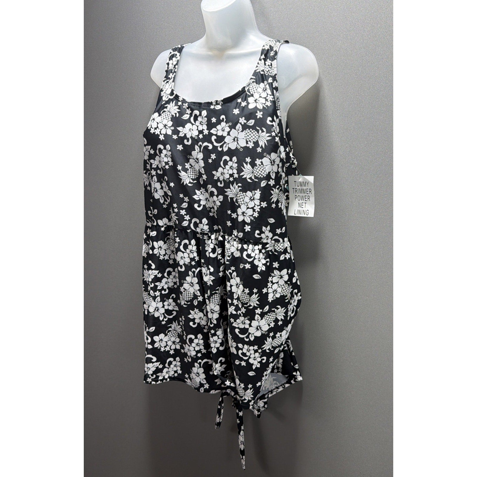 Blair Swimsuit 24W One Pc Romper Black White Tie Waist Built In Bra Brief NWT