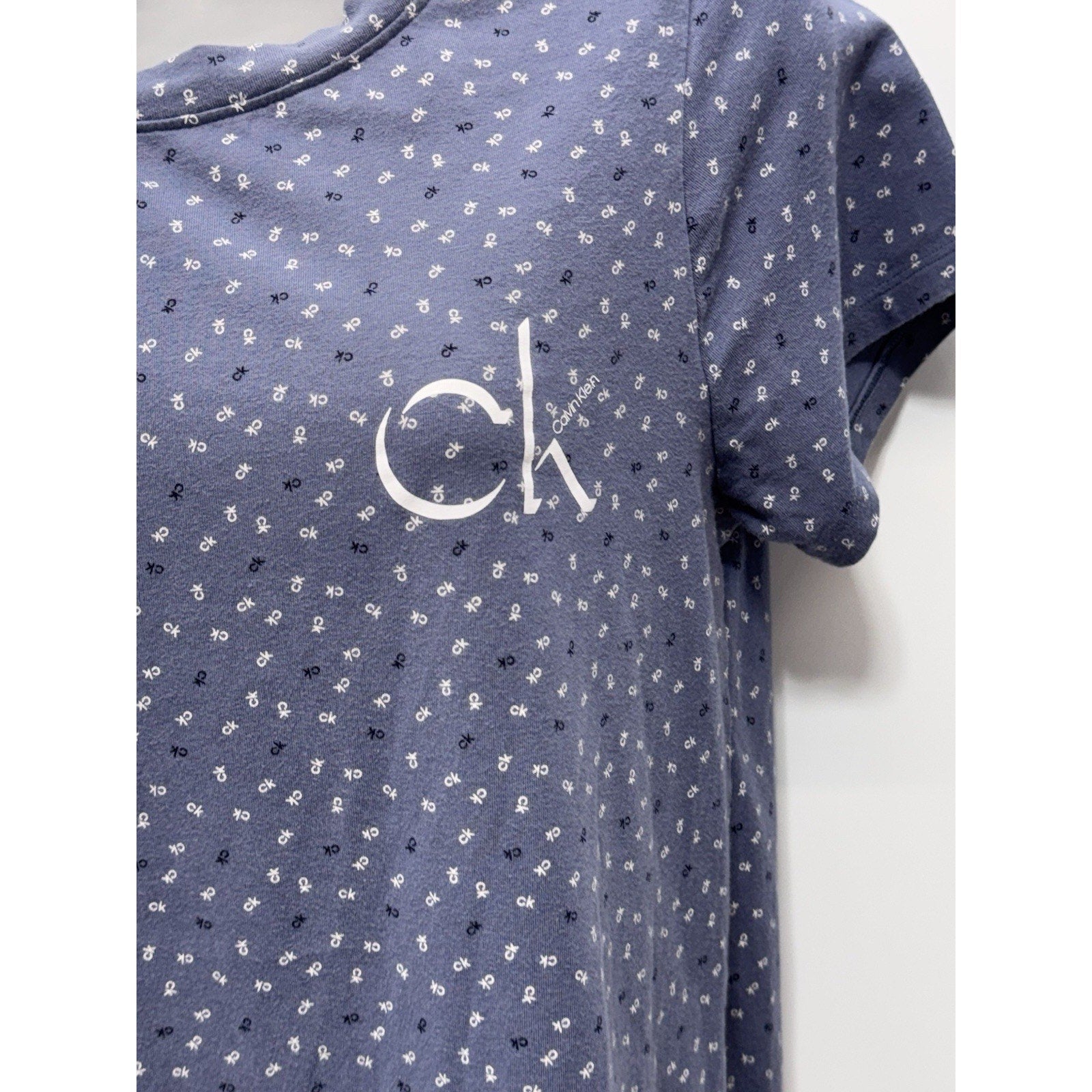 Calvin Klein Blue Logo Sleepwear Dress Short Sleeve Cotton Blend Women’s Size S