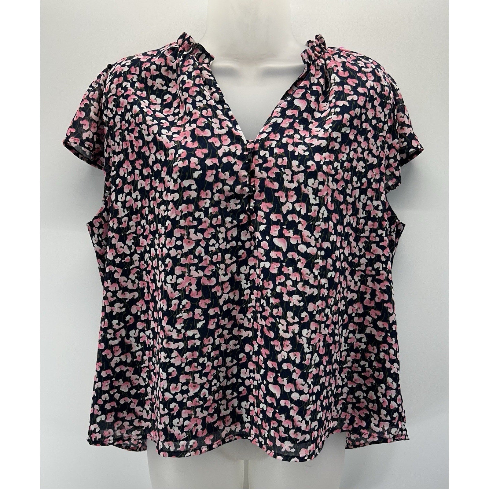 J Crew Blouse Top M Navy Pink Floral Bohemian Cottage Core Casual School