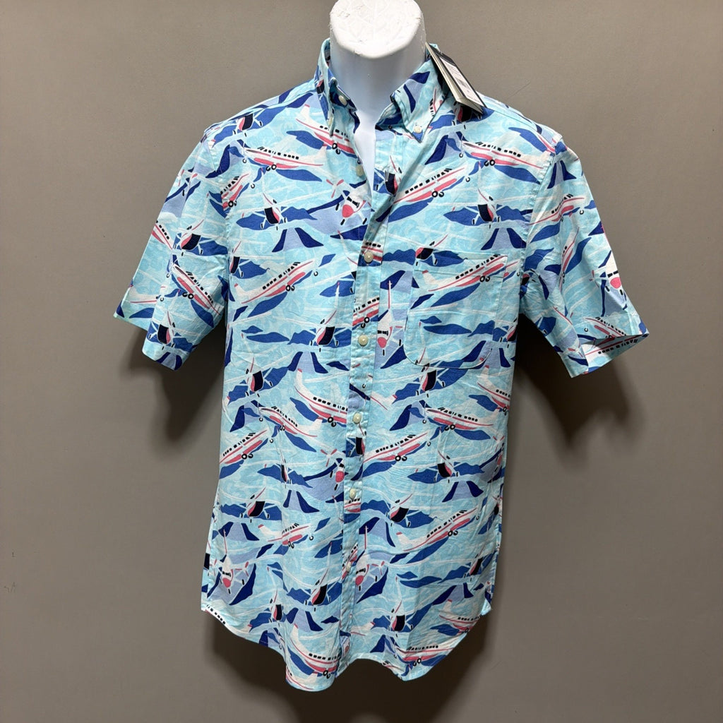 Vineyard Vines Jet Set Airplane Print Button Down Shirt Men’s Small Blue NWT