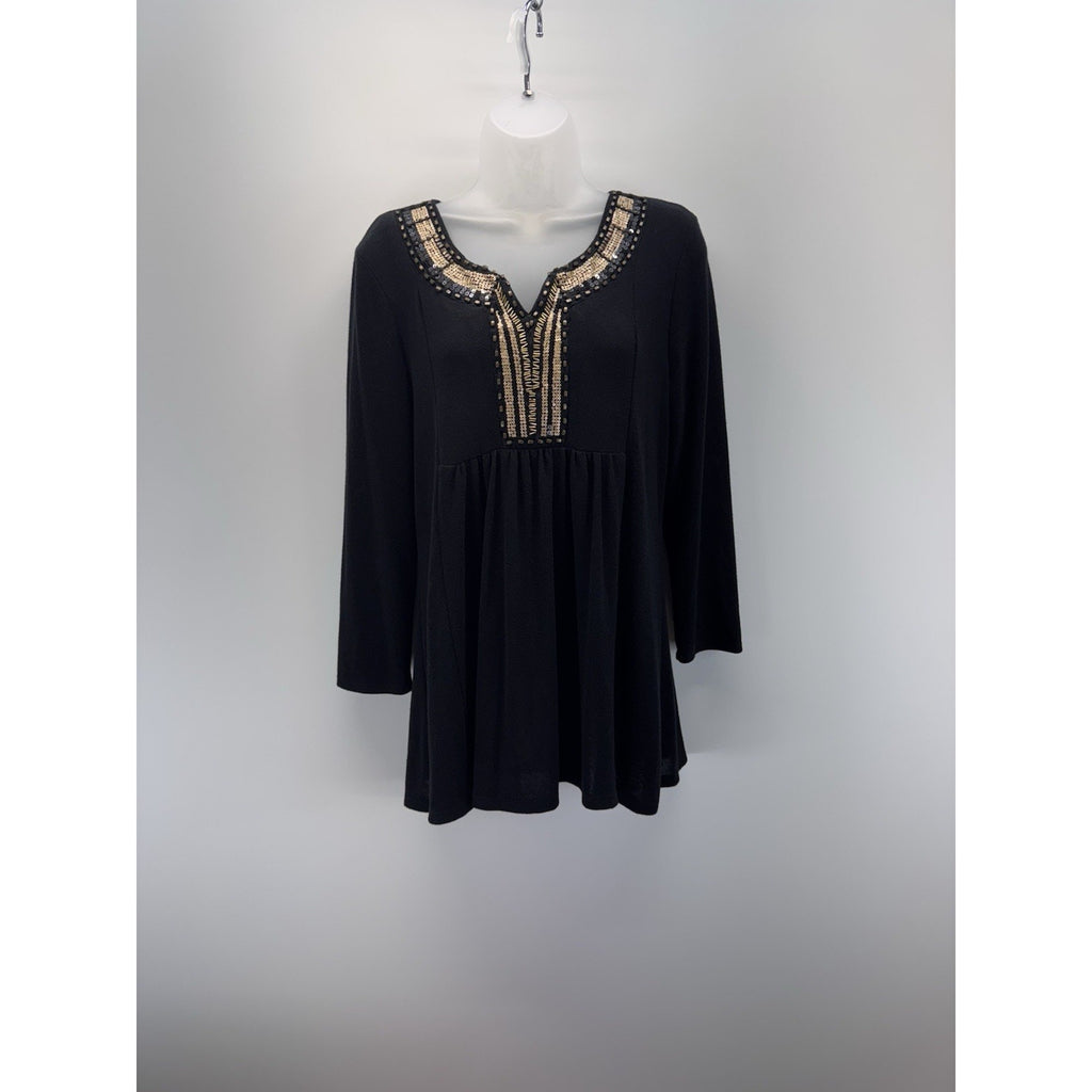 Dressbarn Black Long Sleeve Beaded V Neck Blouse Top Women’s Size M New With Tag