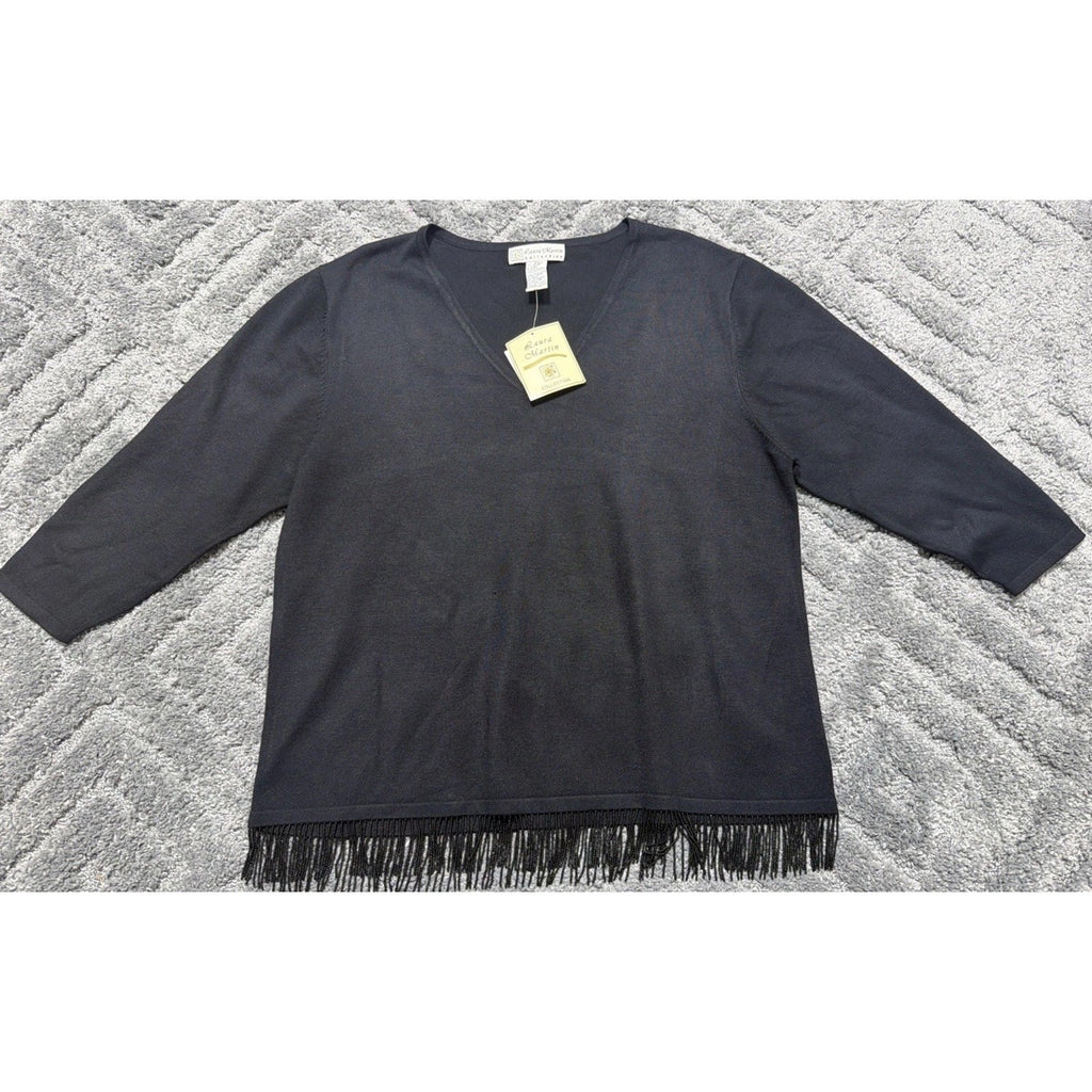 Vintage y2k Laura Martin Fringe Tassel Hem Knit Sweater Plus Size 2X New