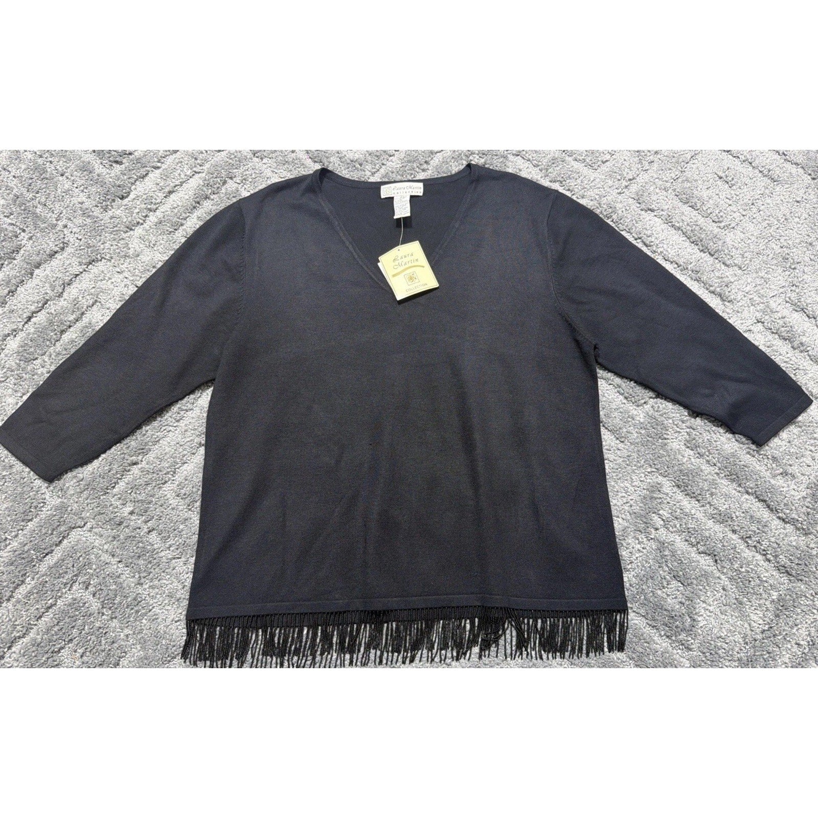 Vintage y2k Laura Martin Fringe Tassel Hem Knit Sweater Plus Size 2X New