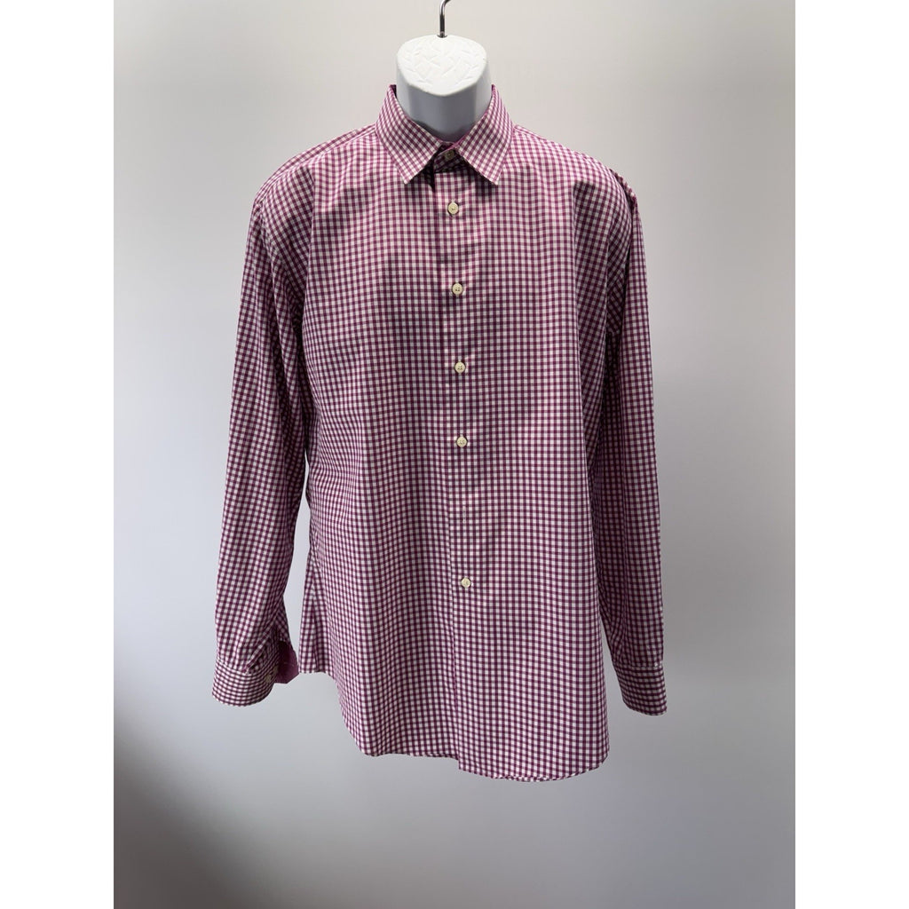 Egara Men Size 16 1/2-34/35 Check Non- Iron Slim Fit Cuffs Long Sleeve Shirt