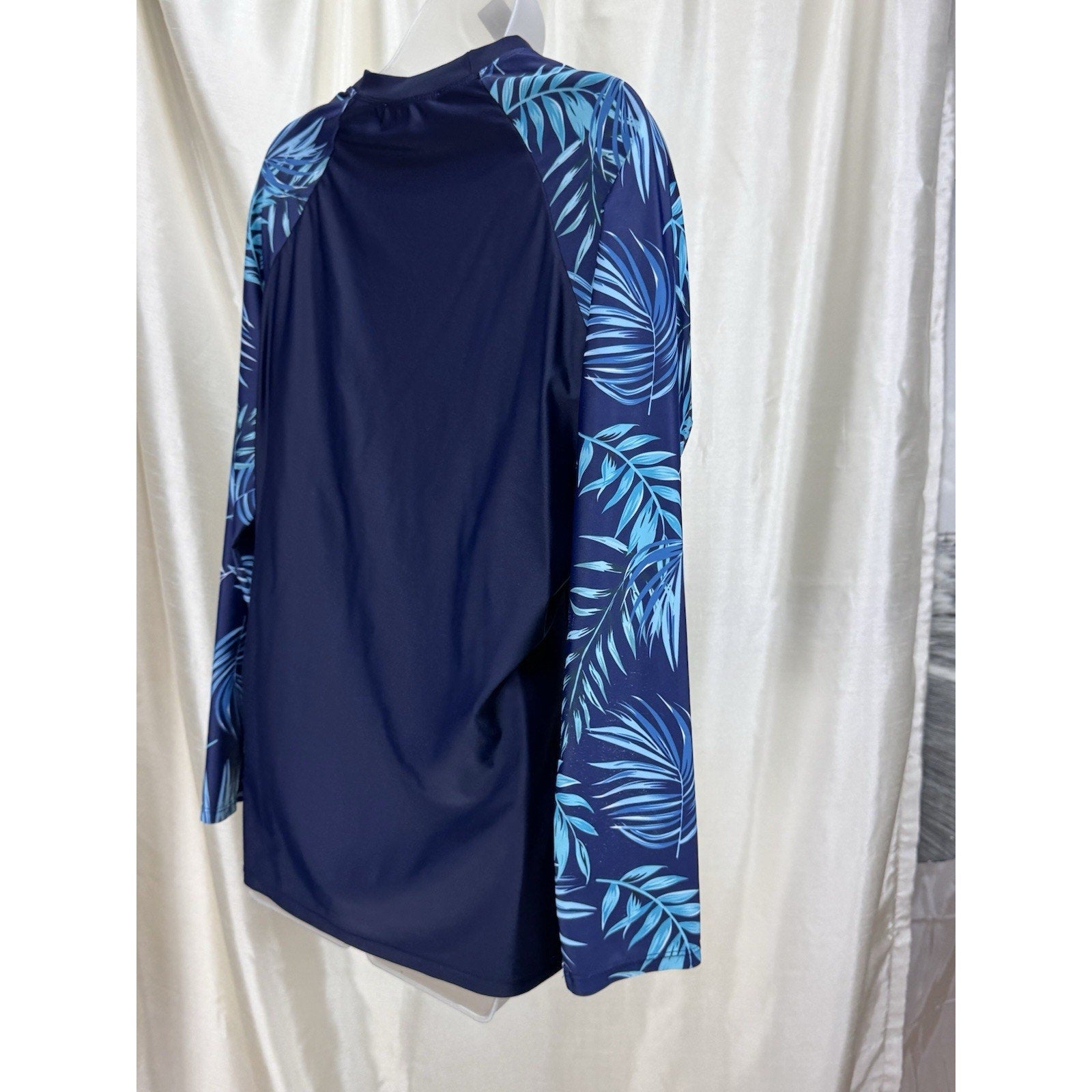 Jasambac Women's 2XL Long Sleeve Floral Tropical Full Zip Swim Top Navy Blue