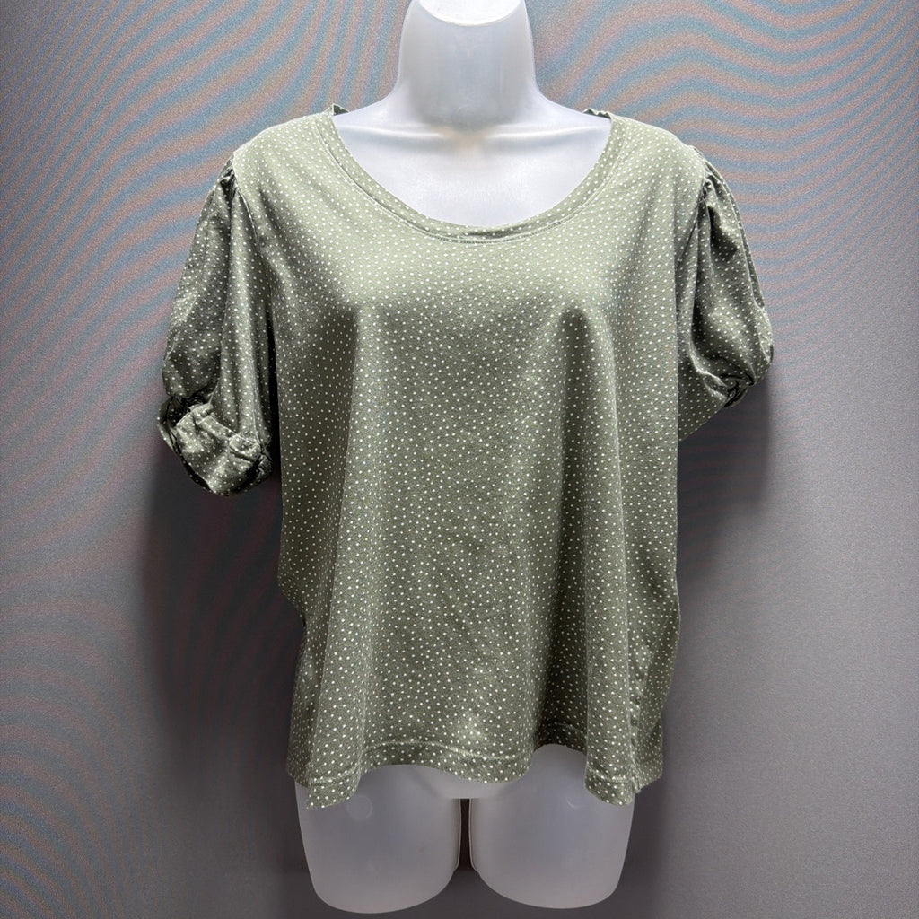LOFT Short Sleeve GREEN Polka Dot BLOUSE Women's Medium