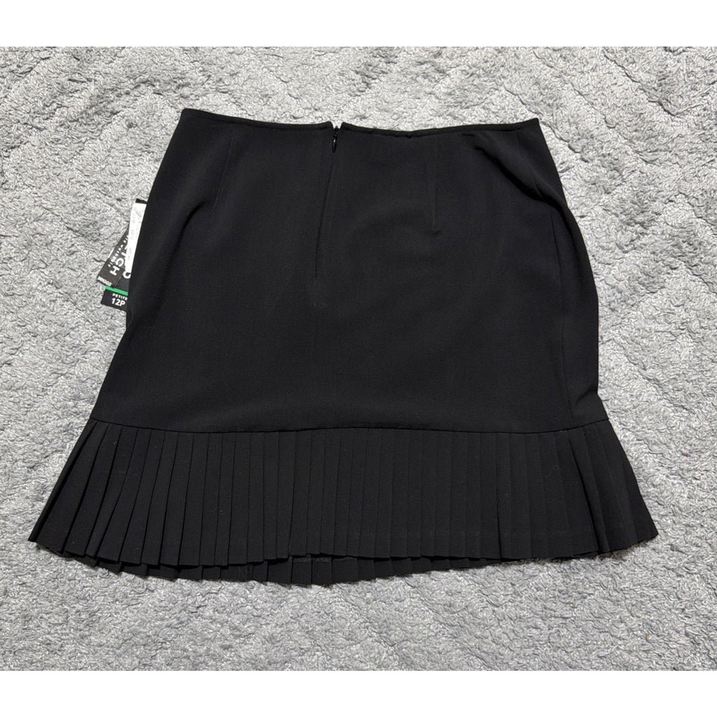 Briggs New York Womens Skirt 12P Petite Black Pleated Hem Flounce Career NWT