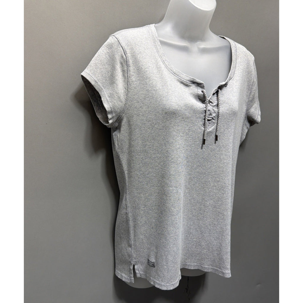 Lauren Ralph Lauren Gray Lace Up Short Sleeve Women's Top Ribbed Knit XL