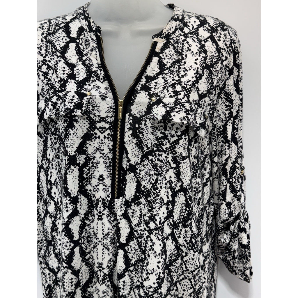 Calvin Klein Black & White Snake Print Gold Logo Zipper Front Women's Size Small