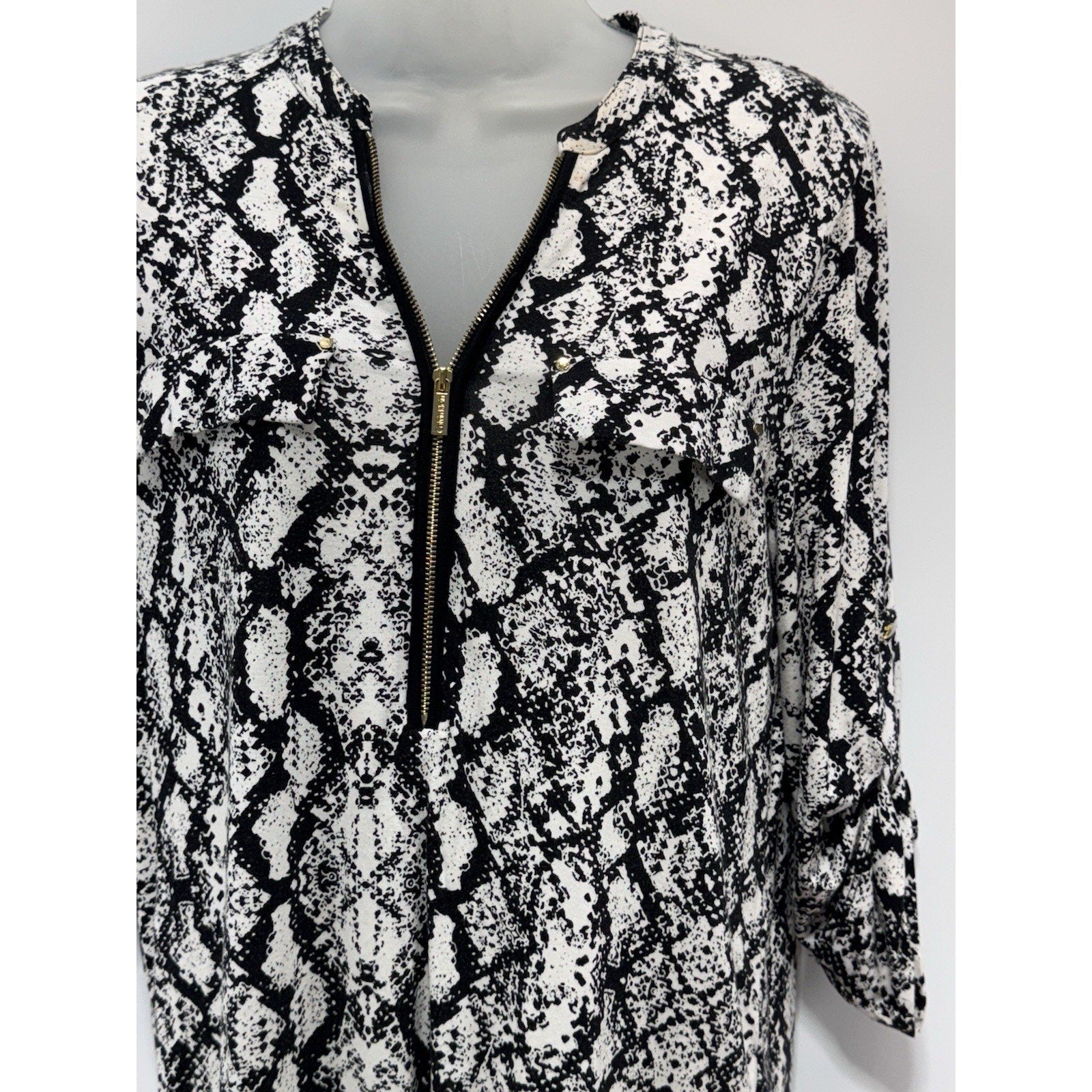 Calvin Klein Black & White Snake Print Gold Logo Zipper Front Women's Size Small