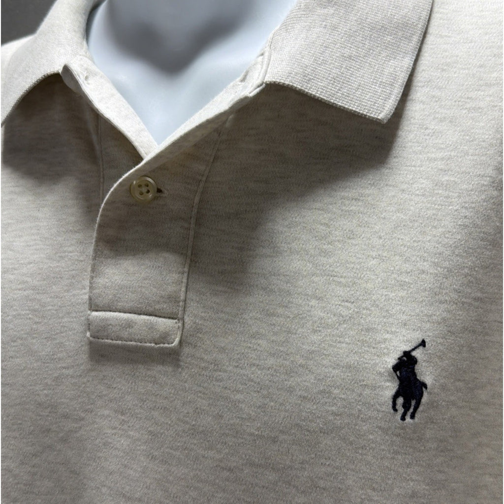 POLO RALPH LAUREN HEATHER BIEGE POLO SHIRT LONG SLEEVE SIZE XL