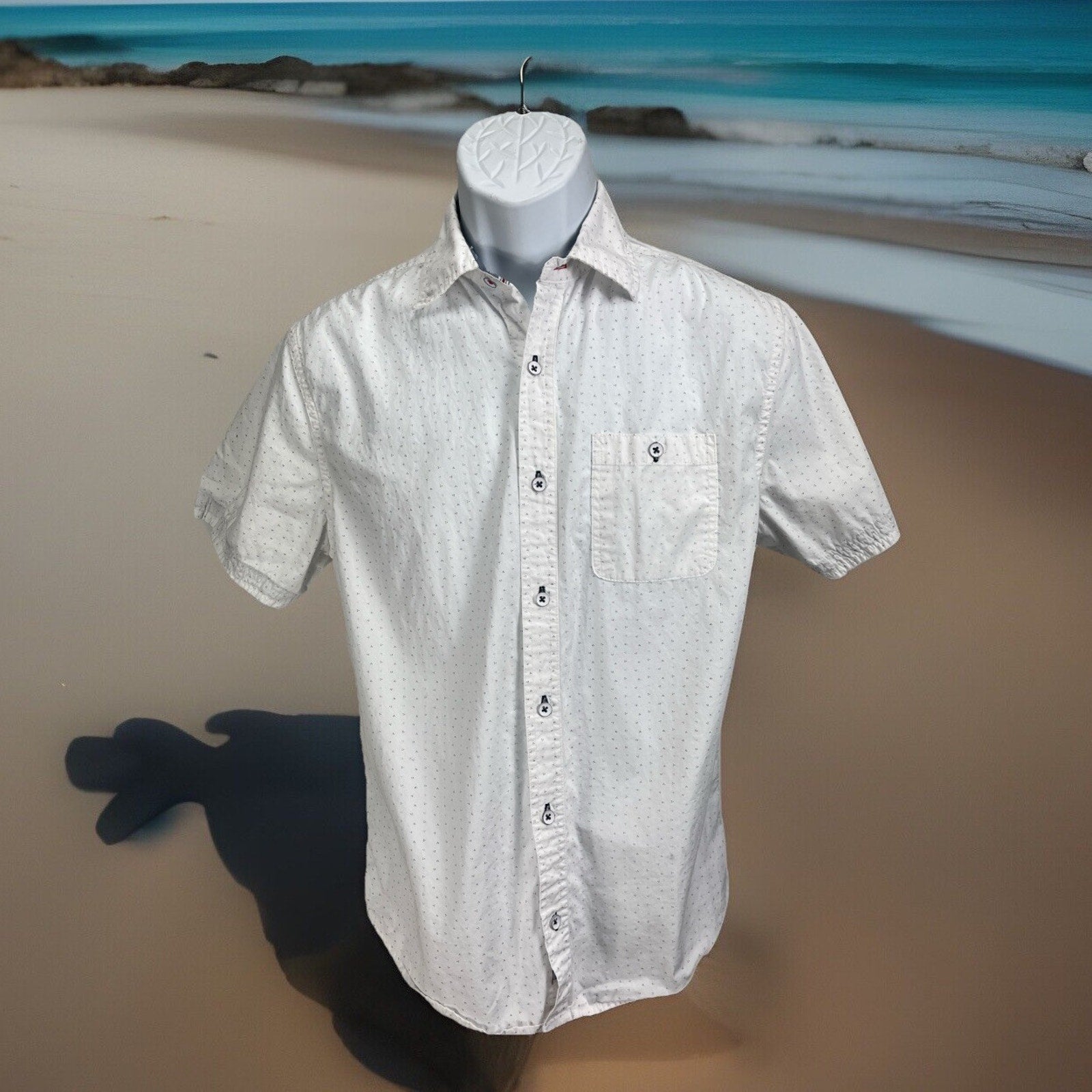 Flag and Anthem White Shark Short Sleeve Button Down Shirt - Size S