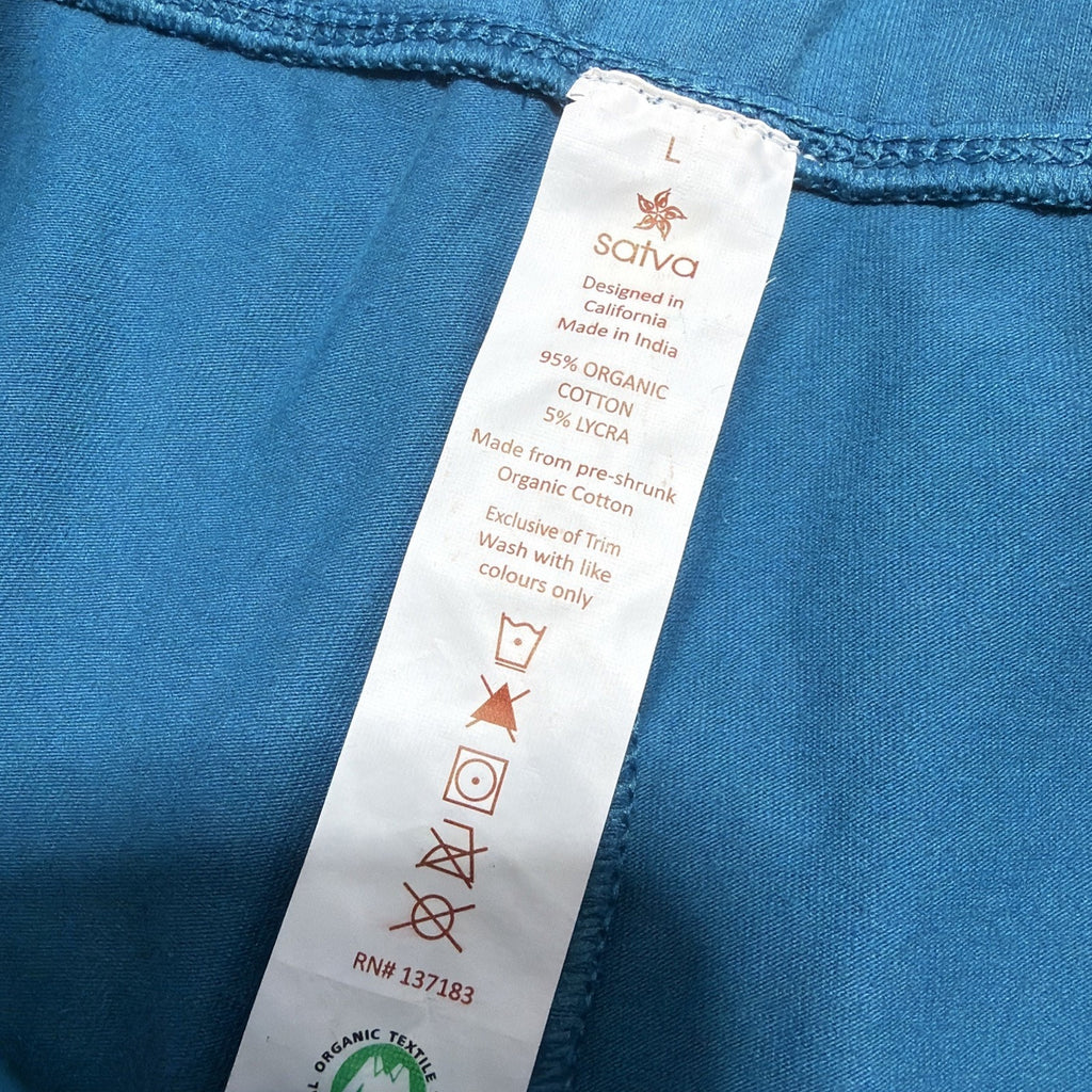 Satva High Rise Yoga Pants Women's L Blue Athletic Wear Stretch NWT Organic Cott