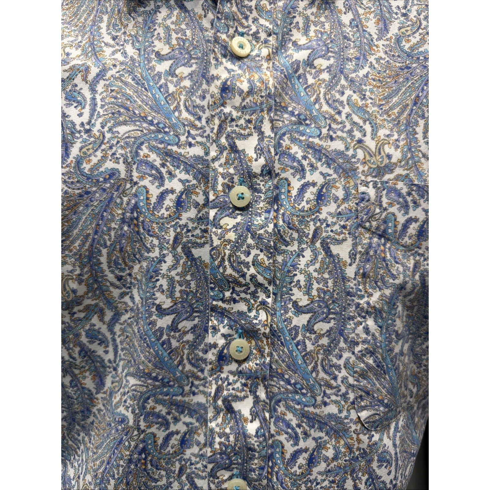 Alan Flusser Shirt Mens Large Blue Paisley Cotton Button Up Preppy Casual