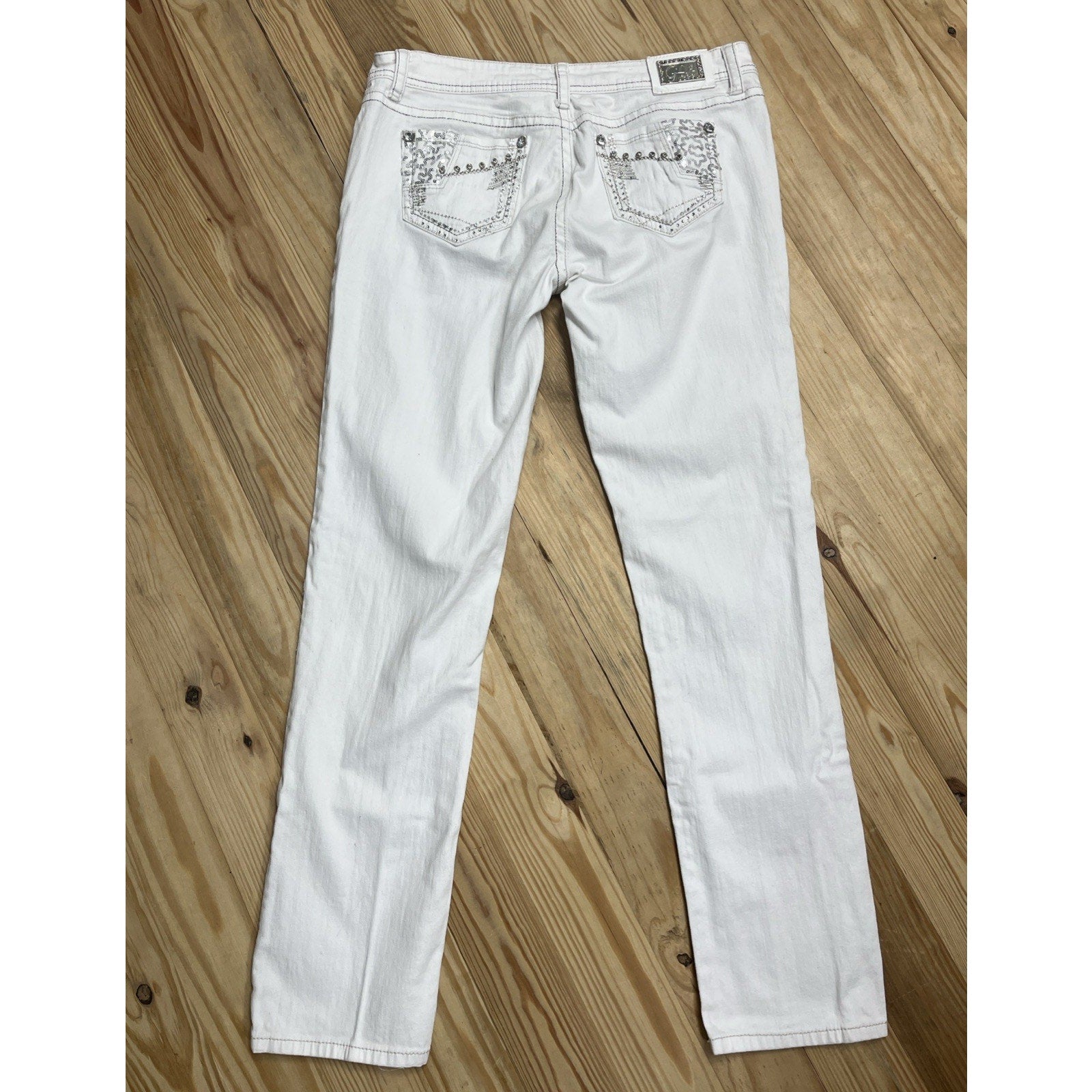 GRACE In LA-Straight Jeans Rhinestones Thick Stitch Women's Size 13 Bling