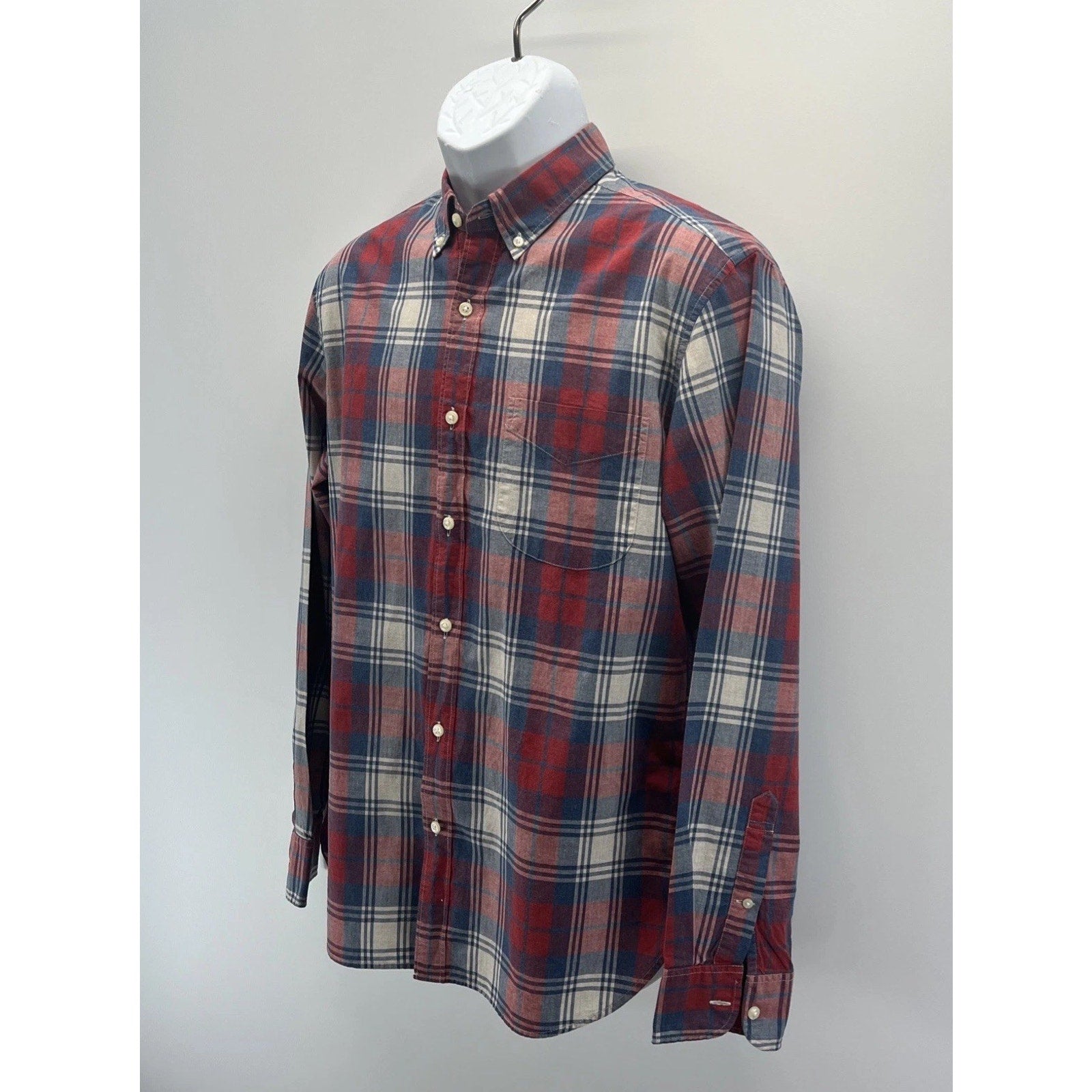 J.CREW Men's Red/Navy Plaid Cotton Slim-Fit Button-Up Long Sleeve Shirt SZ M