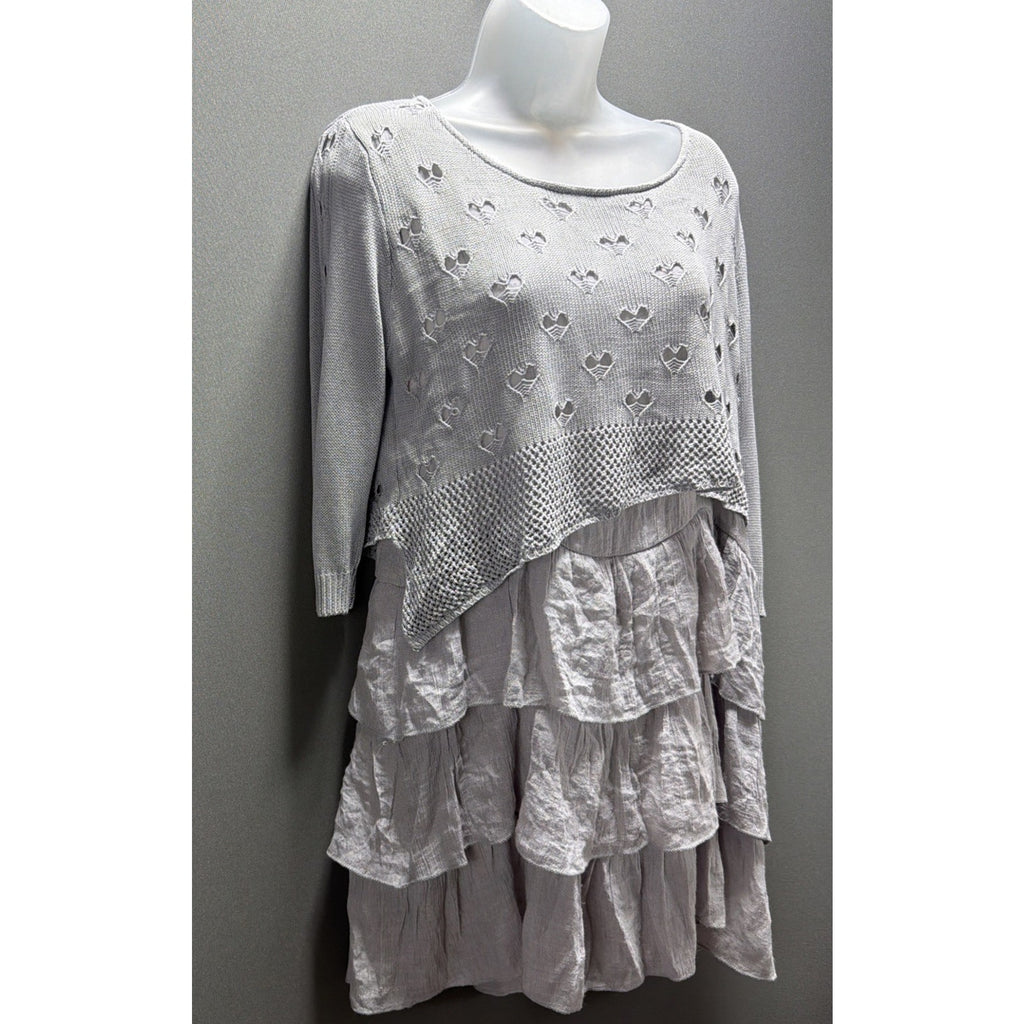Selfie Couture By Trendology Grey 3/4 Sleeve Tiered Sweater Mini Dress Tunic M/L