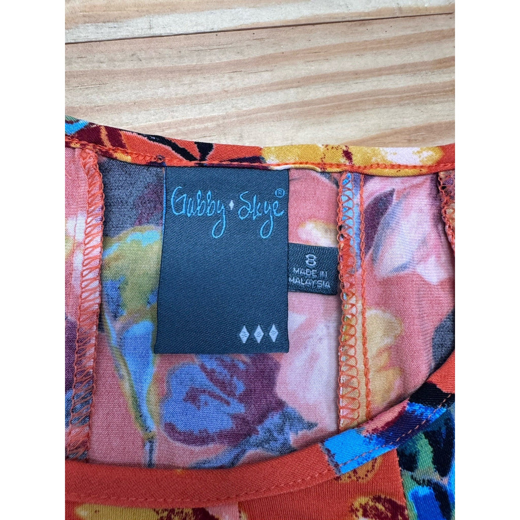 Gabby Skye Ladies Floral Pleated Style Shift Dress Orange Size 8 Flow & Stretch