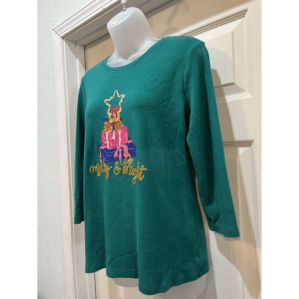 Kim Rogers Perfectly Soft Christmas 3/4 Sleeve Green Size S 3/4 Holiday Casual