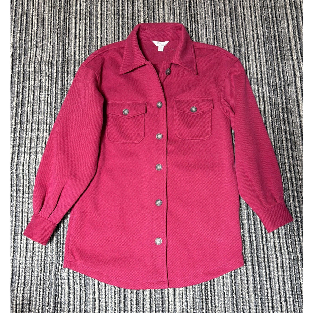 C by One Shacket Womens XS Fuchsia Pink Textured Button Front Shirt Jacket