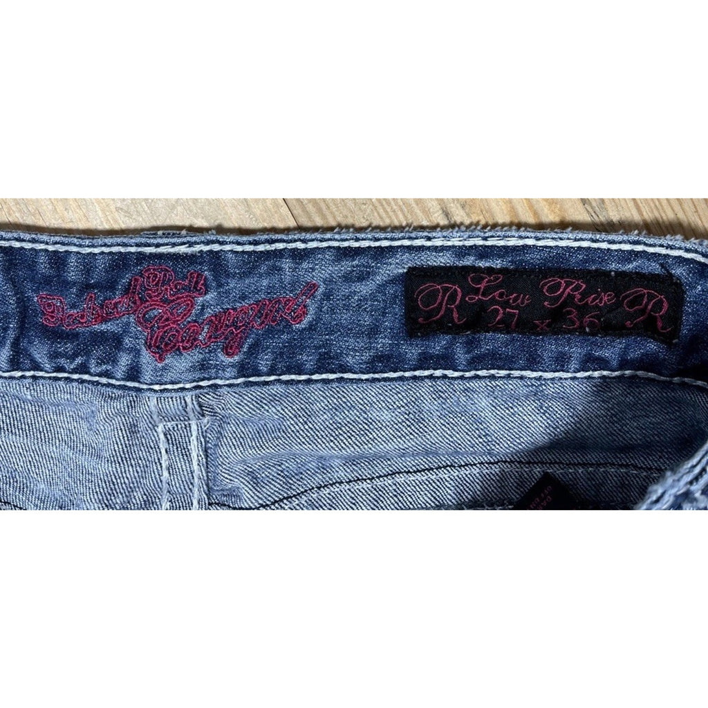 Rock and Roll Cowgirl Jeans 27x34 Blue Denim Thick Stitch Western Boot Low Rise