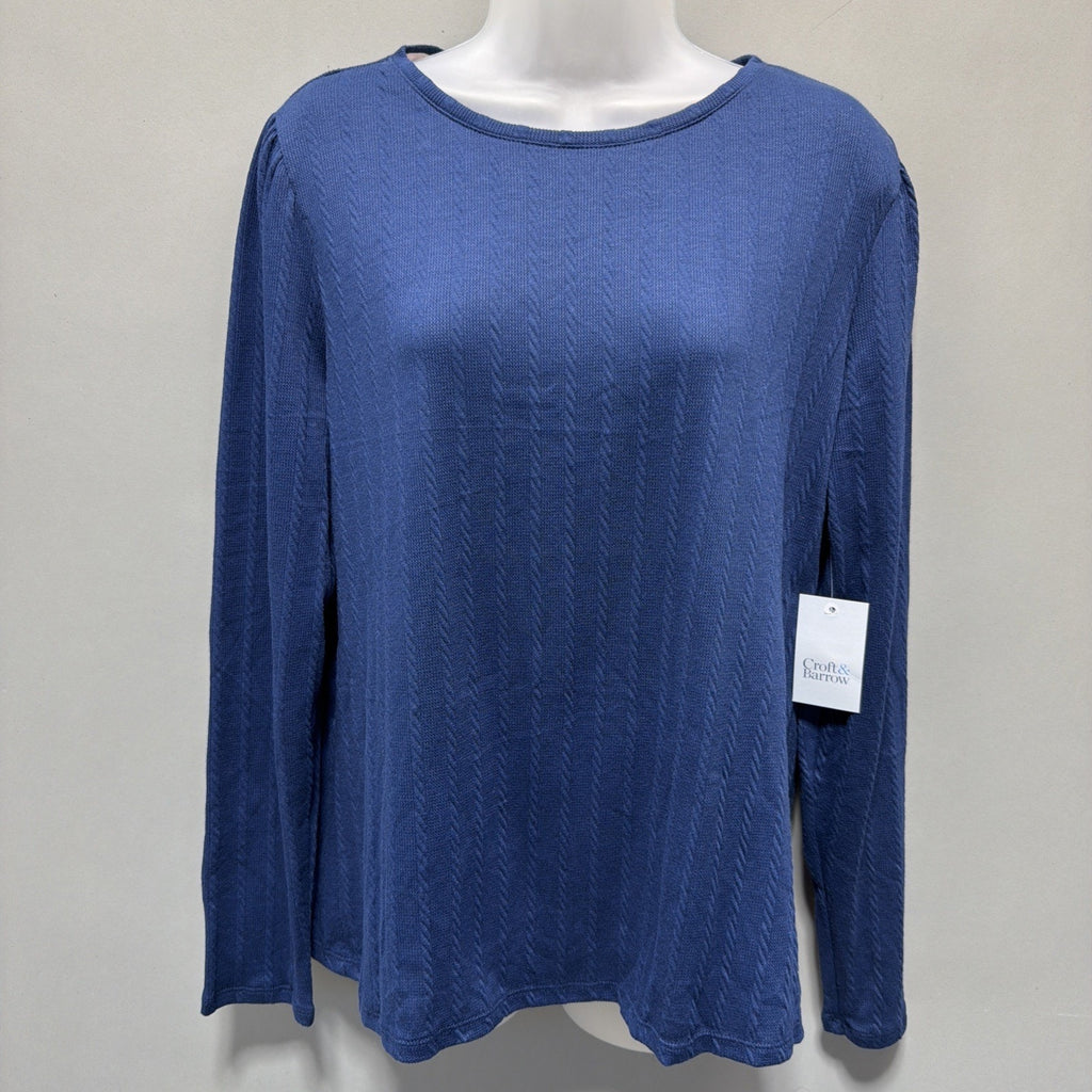 Croft & Barrow Women's XL Navy Blue Mini Cable Knit Long Sleeve Top NWT