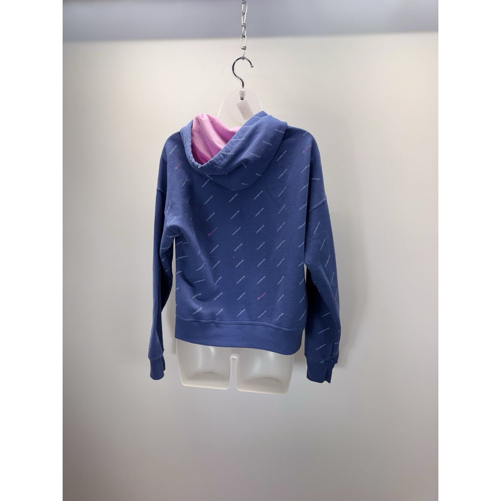 Champion Women's Hoodie All Over Print Spell Out Pullover Relaxed Size Medium