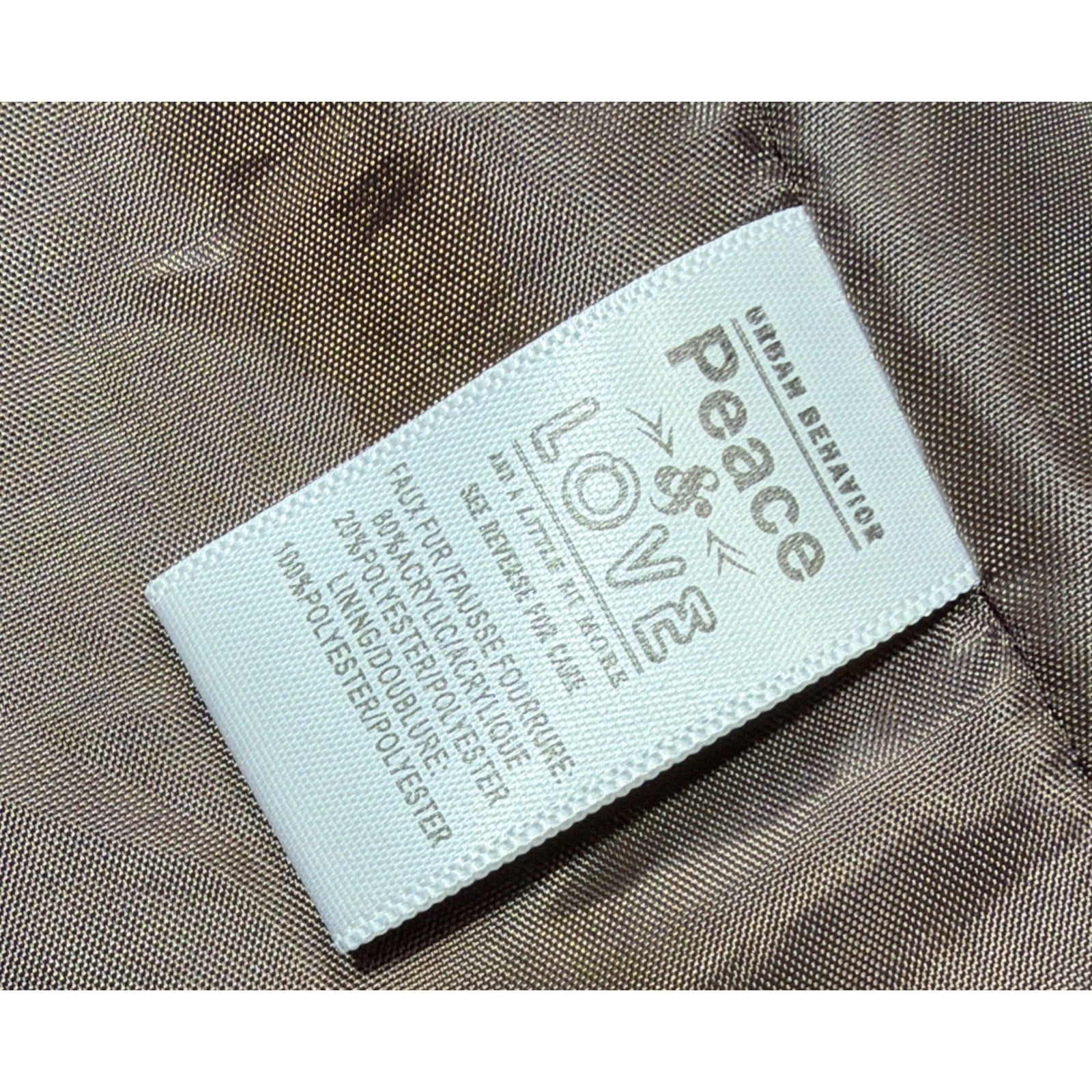 Urban Behavior Peace & Love Size L Brown Lined Faux Fur Vest Pockets