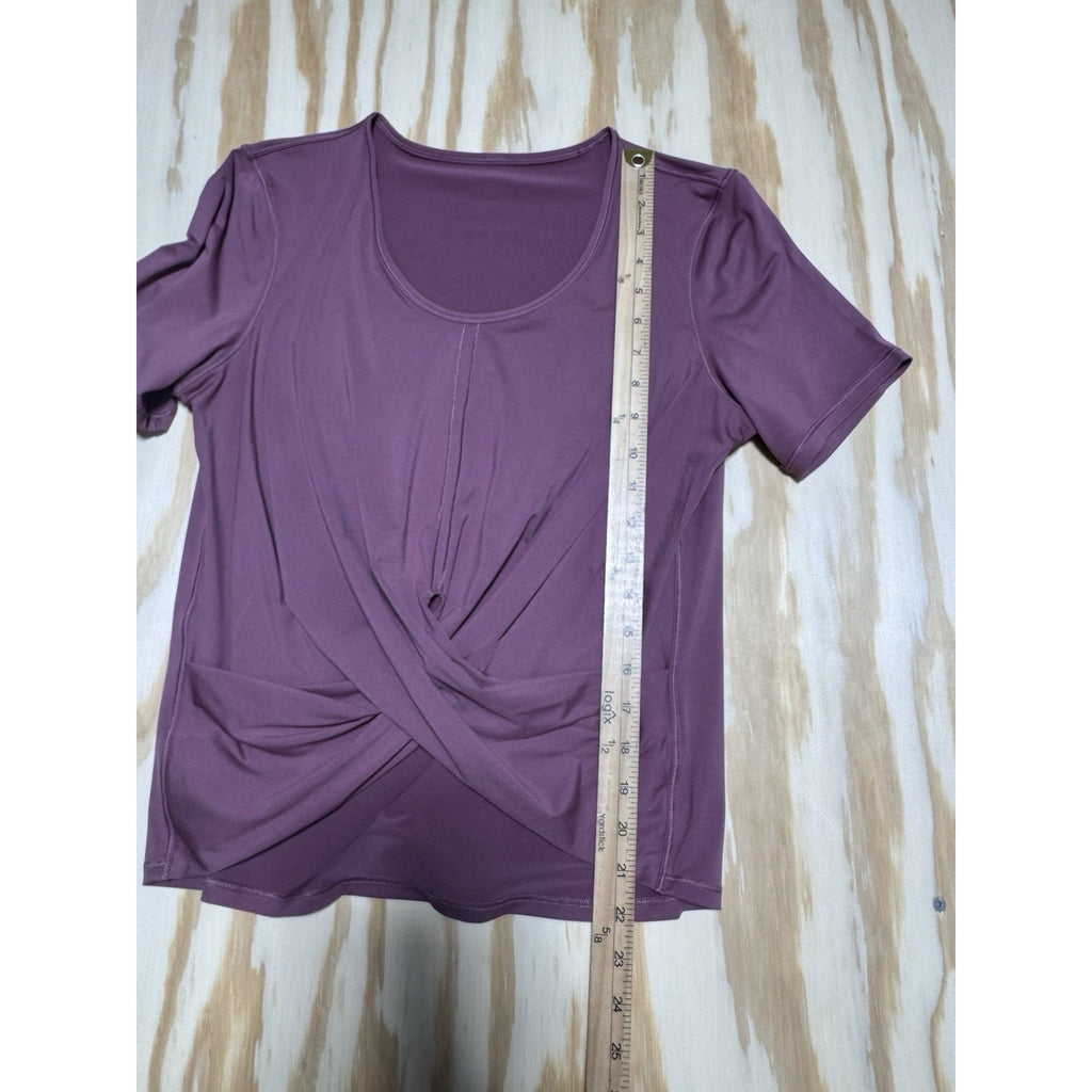 Lululemon Womens Medium Twist Front Knot Top Mauve Pink Short Sleeve Yoga No Sz
