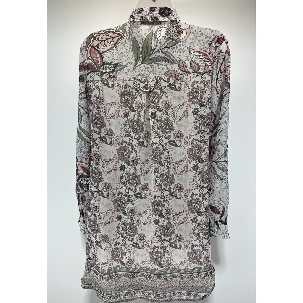 Hope Springs Top Womens Small Multicolor Boho Long Sleeve Semi Sheer Button Up