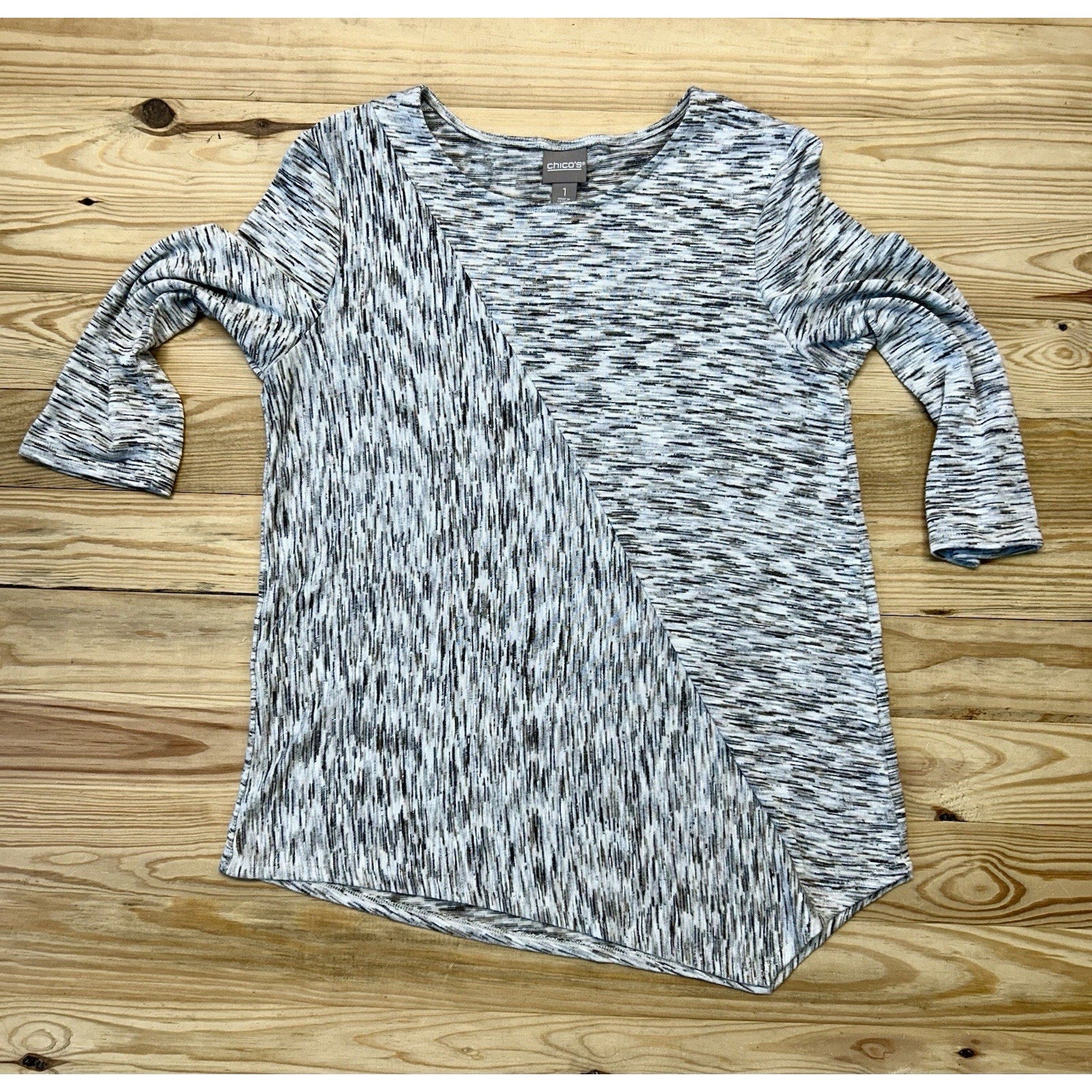 Chicos Shirt Women's 1 Medium mimi marble spacedye heather wrap 3/4 Sleeve.