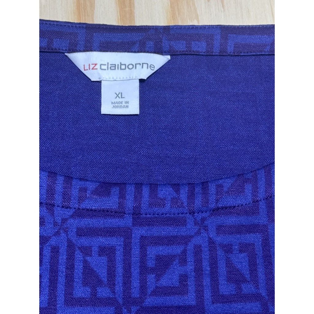 Liz Claiborne Purple Blue Long Sleeve Waist Tie Stretch Top New Women’s Size XL