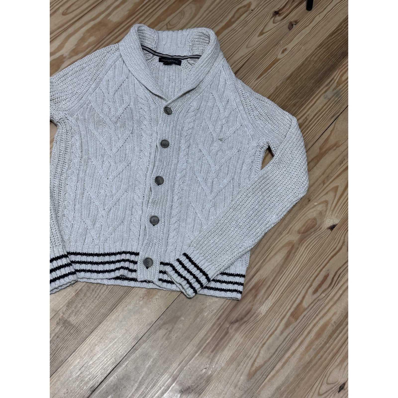 BANANA REPUBLIC Shawl Collar CARDIGAN Ivory Cable Knit Cotton Linen Men’s Size S