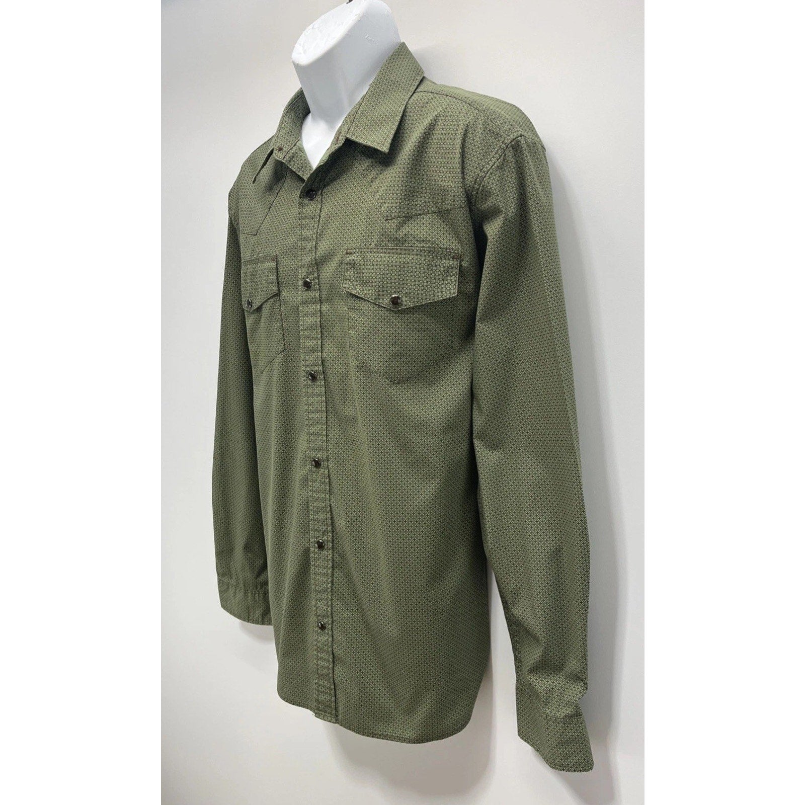 Gibson Men's Pearl Snap Western Shirt XL Long Sleeve All Over Pattern Green