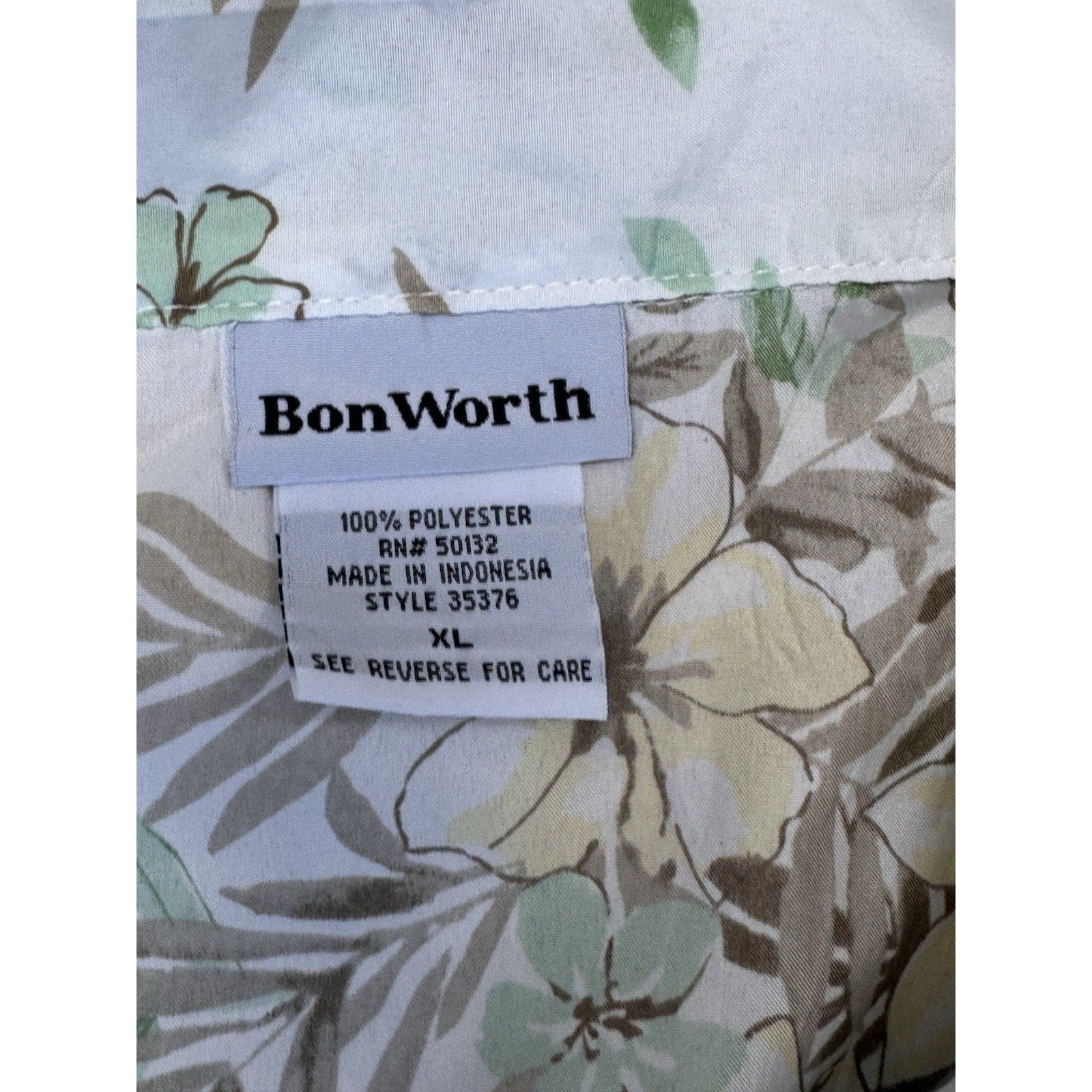 Bonworth Hawaiian Shirt Tropical Flowers Palm Trees Yellow-Green Men’s Size XL