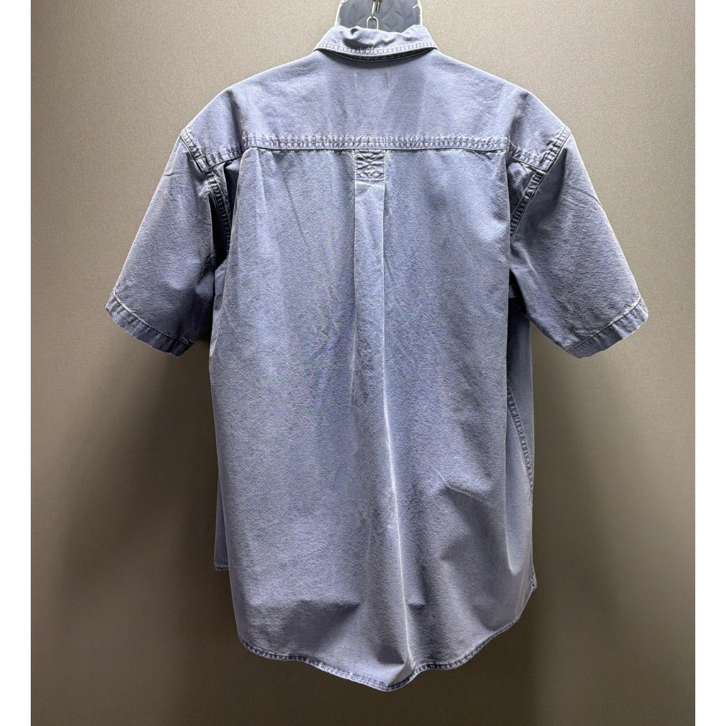 Vtg 90s LL Bean Men L Shirt Blue Sunwashed Fade Canvas Button Up Made Canada