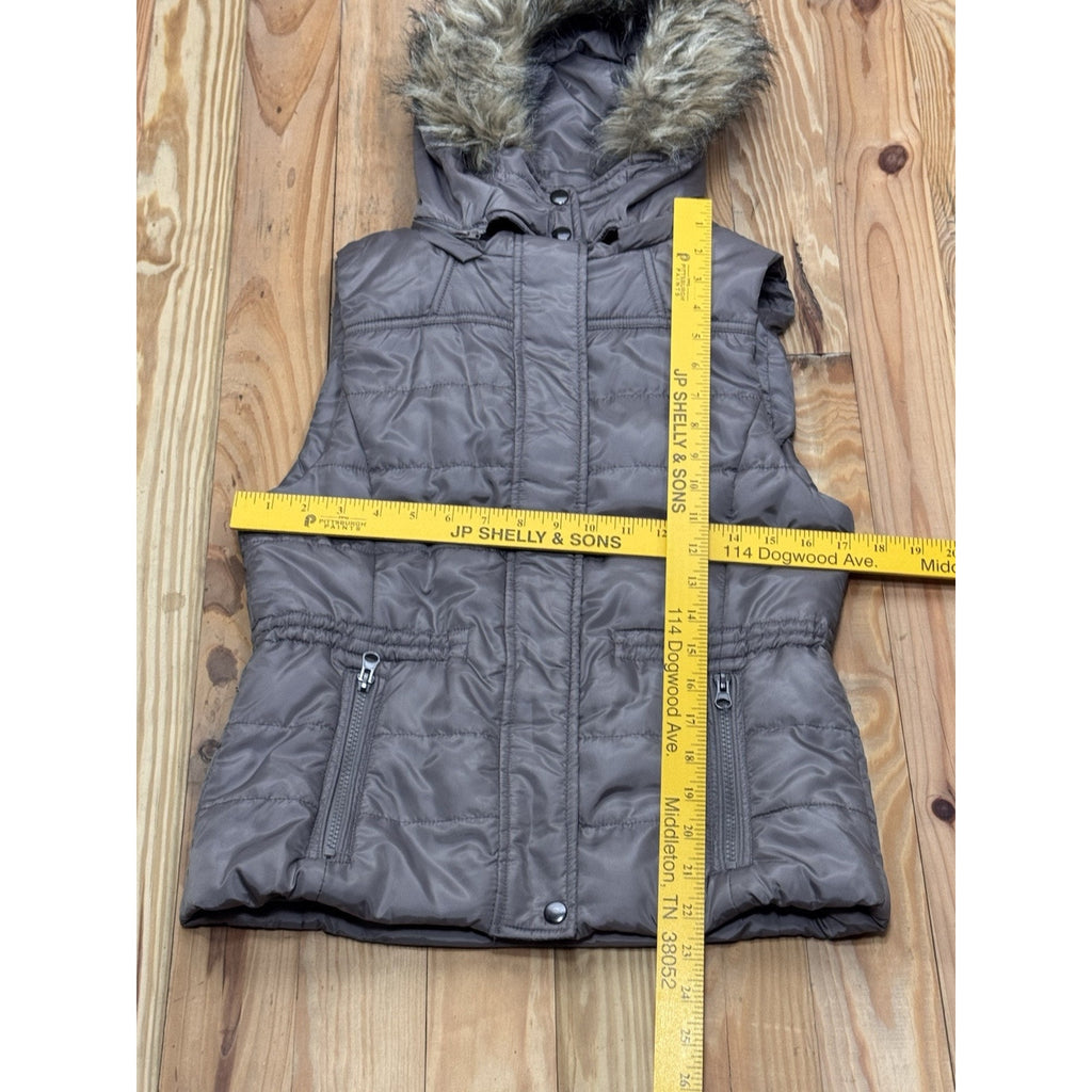 American Rag Cie Explorer Puffer Vest Faux Fur Hooded Brown Women's Size Medium